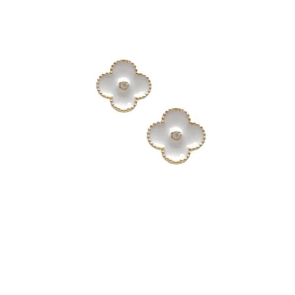 Clover Post Earrings: Enamel & 14kt Gold Fill With CZ Center: White (EGP45CLVW) Earrings athenadesigns 
