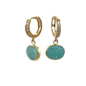 Bezel Set Oval Gemstone on Vermeil Huggie: Amazonite (EGH7458AZ) Earrings athenadesigns 