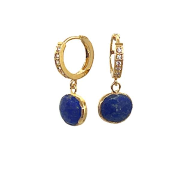 Bezel Set Oval Gemstone on Vermeil Huggie: Lapis (EGH7458LP) Earrings athenadesigns 