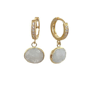 Bezel Set Oval Gemstone on Vermeil Huggie: Moonstone (EGH7458MN) Earrings athenadesigns 