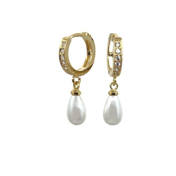 Pearl Drop on Gold Vermeil and CZ Huggie (EGH4385) Earrings athenadesigns 