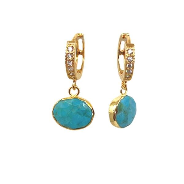 Bezel Set Oval Gemstone on Vermeil Huggie: Turquoise (EGH7458TQ) Earrings athenadesigns 