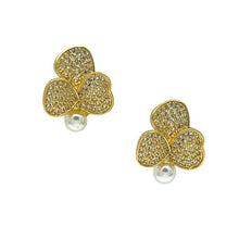 Load image into Gallery viewer, Leaf Stud With Pearl Drop Post Earring: CZ &amp; Gold Fill (EGP5543) Earrings athenadesigns 

