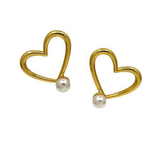 Load image into Gallery viewer, Heart Post Earring With Pearl : 18kt Gold Fill (EGP630) Earrings athenadesigns 
