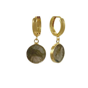 Semi Precious Bezel Set 'Coin' on Gold Fill Huggie: Labradorite (EGH746LD) Earrings athenadesigns 