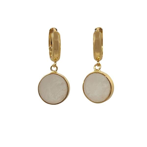 Semi Precious Bezel Set 'Coin' on Gold Fill Huggie: Moonstone (EGH746MN) Earrings athenadesigns 