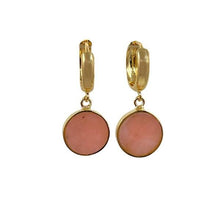 Load image into Gallery viewer, Semi Precious Bezel Set &#39;Coin&#39; on Gold Fill Huggie: Pink Opal (EGH746PO) Earrings athenadesigns 
