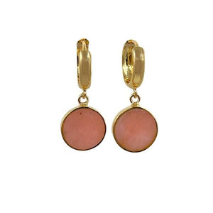 Semi Precious Bezel Set 'Coin' on Gold Fill Huggie: Pink Opal (EGH746PO) Earrings athenadesigns 