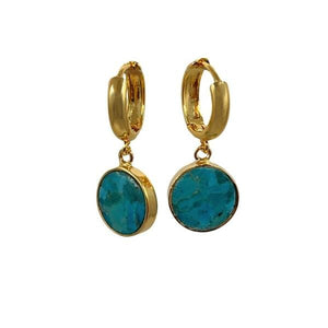 Semi Precious Bezel Set 'Coin' on Gold Fill Huggie: Turquoise (EGH746TQ) Earrings athenadesigns 