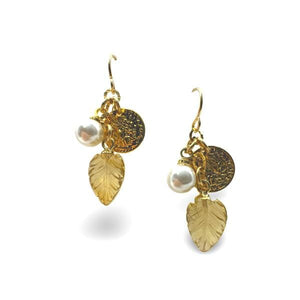 Cluster Earrings: Citrine Leaf, Pearl and Coin (EGCL734CT) Earrings athenadesigns 