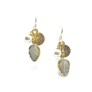 Cluster Earrings: Mother of Pearl Leaf, Pearl and Coin (EGCL334) Earrings athenadesigns 