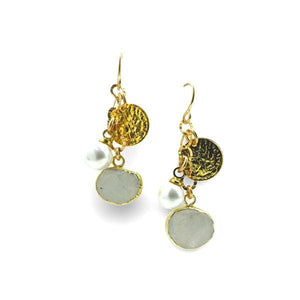 Cluster Earrings: Moonstone Oval, Pearl and Coin (EGCL734MN) Earrings athenadesigns 