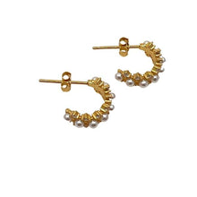 Load image into Gallery viewer, Half Hoop Post With Pearls and CZ: (EGHP435) Earrings athenadesigns 
