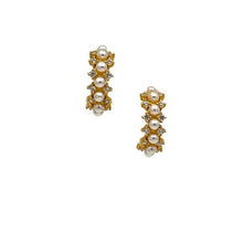 Load image into Gallery viewer, Half Hoop Post With Pearls and CZ: (EGHP435) Earrings athenadesigns 
