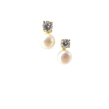 Load image into Gallery viewer, Pearl and CZ Post Earring: Sterling or Gold Vermeil (EP_350) Earrings athenadesigns Gold Vermeil: EGP350 
