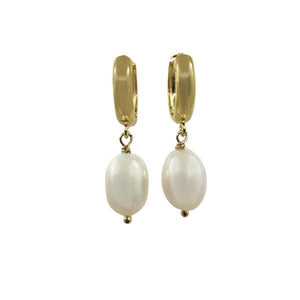 Hoop: Rice pearl on Gold Fill Earrings: White (EGH340W) Earrings athenadesigns 
