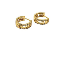 Load image into Gallery viewer, Hoops: &#39;Roman Numeral&#39; Gold Vermeil and CZ Hoop Earrings (EGH4454) Earrings athenadesigns 
