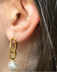 Pearl: Link Chain With Pearl Drop Post Earring (EGP4364) Earrings athenadesigns 