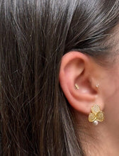 Load image into Gallery viewer, Leaf Stud With Pearl Drop Post Earring: CZ &amp; Gold Fill (EGP5543) Earrings athenadesigns 
