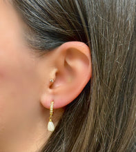 Load image into Gallery viewer, Pearl Drop on Gold Vermeil and CZ Huggie (EGH4385) Earrings athenadesigns 
