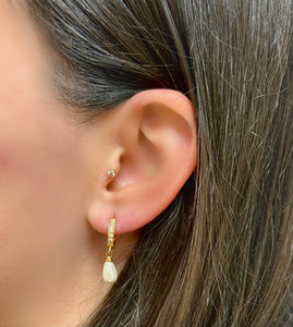 Pearl Drop on Gold Vermeil and CZ Huggie (EGH4385) Earrings athenadesigns 