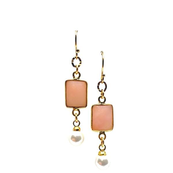 Gold Vermeil Rectangles & Pearls on Gold Fill Ear Wires: Pink Opal (ECG4867PO) Earrings athenadesigns 