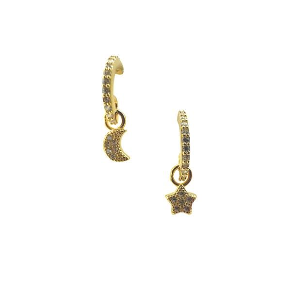 Half CZ Hoop with Moon & Star (EGHP45MNS) Earrings athenadesigns 