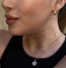 Load image into Gallery viewer, Semi Precious Bezel Set &#39;Coin&#39; on Gold Fill Huggie: Pink Opal (EGH746PO) Earrings athenadesigns 
