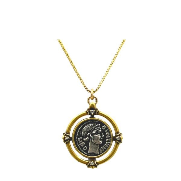Coin: Face Rhodium and Gold Fill With CZ Accents (NGCP464CN) Necklaces athenadesigns 