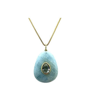 Pear Shaped Aquamarine Pendant with White Topaz Inset Pendant (NGCP779AQ) Necklaces athenadesigns 
