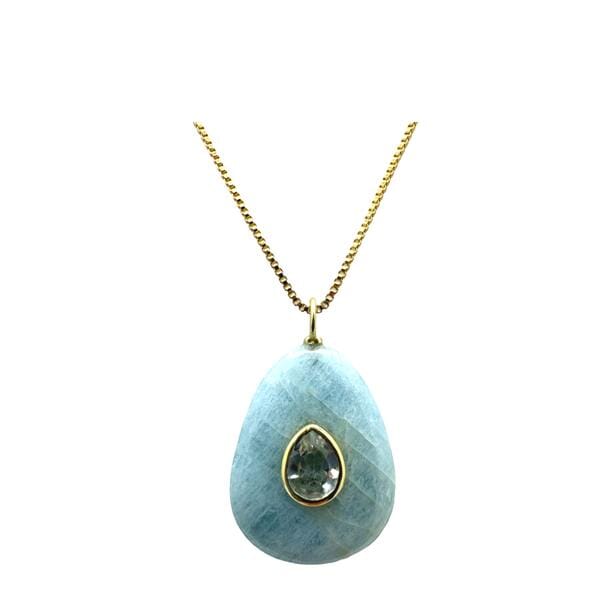 Pear Shaped Aquamarine Pendant with White Topaz Inset Pendant (NGCP779AQ) Necklaces athenadesigns 