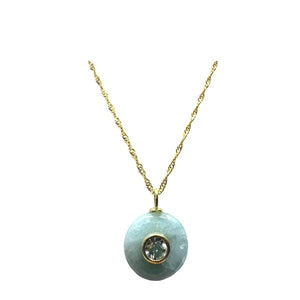 Round Aquamarine Pendant with White Topaz Inset Pendant (NGCP776AQ) Necklaces athenadesigns 