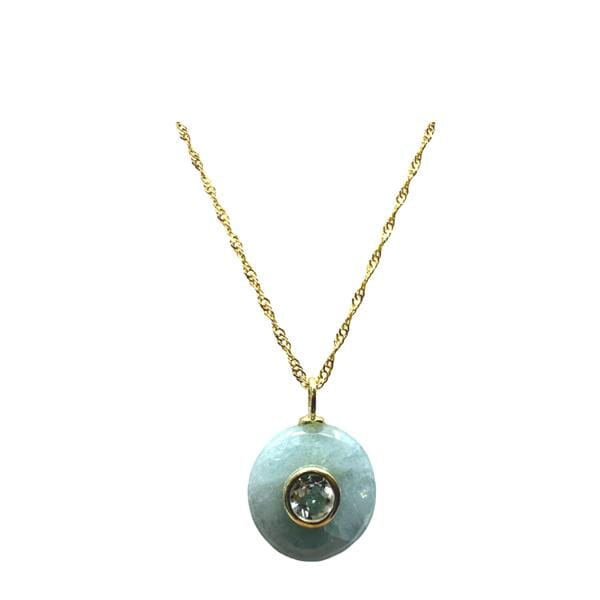 Round Aquamarine Pendant with White Topaz Inset Pendant (NGCP776AQ) Necklaces athenadesigns 