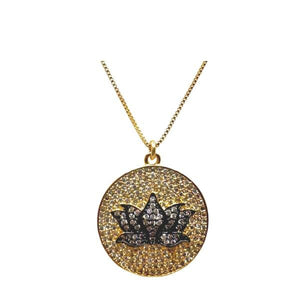 Lotus Disk in 18kt Gold Fill & CZ: Gold/Black or Black/Gold (NGCP465LT_) Necklaces athenadesigns Gold/Black: NGCP465LTX 