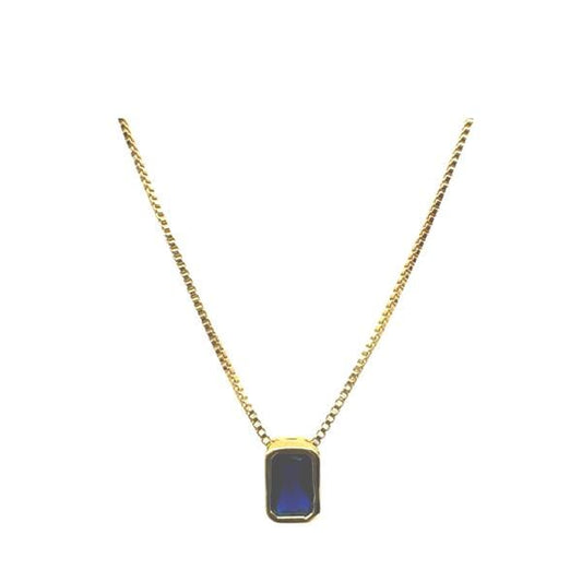 Delicate CZ Rectangular Charm on Gold Fill Chain: Blue (NGCH4085B) Necklaces athenadesigns 