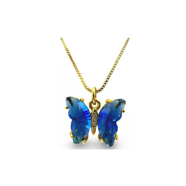 Glass Butterfly Pendant On Gold Fill Chain Blue (NGCP5BFLB) Necklaces athenadesigns 