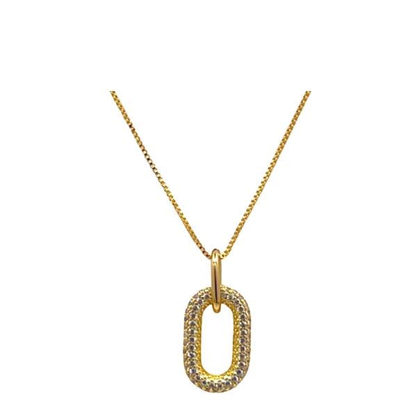 Oval CZ Charm on 18kt Gold Fill Cain: Clear (NGCP4508C) Necklaces athenadesigns 