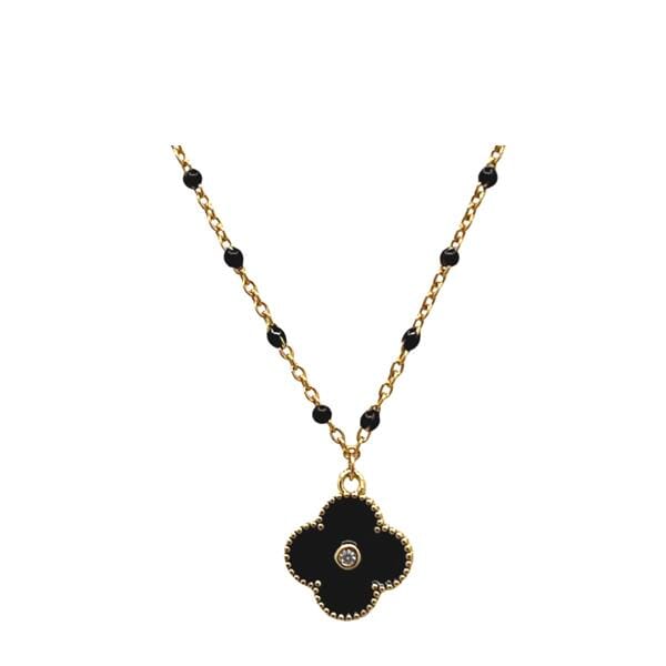 Clover: Small Enamel Pendant With CZ Center On Beaded Chain (NGCH7485X) Necklaces athenadesigns 
