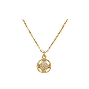 Clover Charm: Small CZ Clover in 18kt Gold Fill Circle (NGCH454CLV) Necklaces athenadesigns 