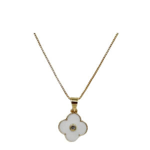 Clover" Small Enamel Pendant With CZ Center: White (NGCH45CLVW) Necklaces athenadesigns 
