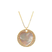 Load image into Gallery viewer, Heart: Large Stone Heart Set in 18kt Gold Fill With CZ Halo: Mother of Pearl (NGCP65MOP) Necklaces athenadesigns 
