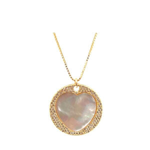 Heart: Large Stone Heart Set in 18kt Gold Fill With CZ Halo: Mother of Pearl (NGCP65MOP) Necklaces athenadesigns 