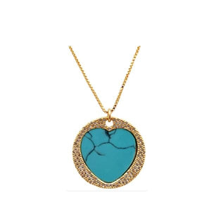 Heart: Large Stone Heart Set in 18kt Gold Fill With CZ Halo: Turquoise (NGCP65TQ) Necklaces athenadesigns 