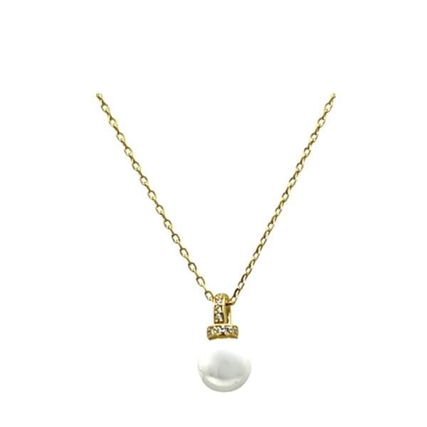 Pearl CZ Cap Vermeil Necklace- Also Sterling (NGCP345) Necklaces athenadesigns Gold Vermeil: NGCP345 