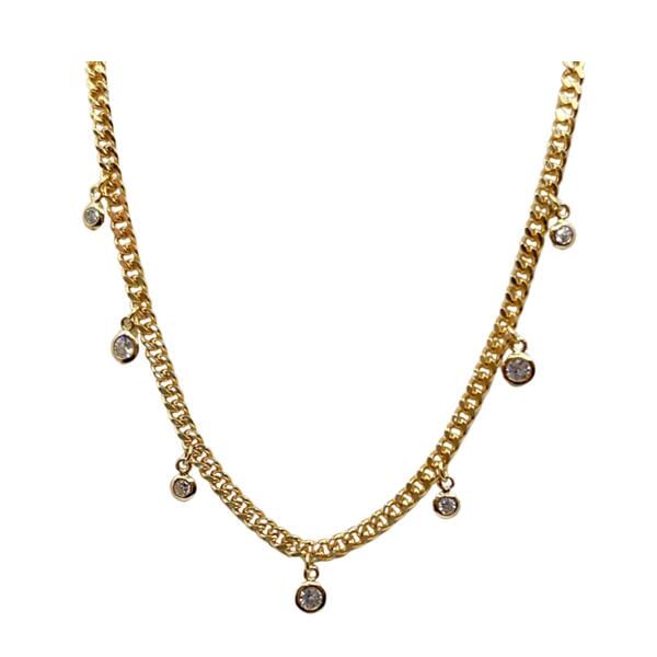 Plated Curb Chain With CZ Drops: Gold or Silver (NC_4056) Necklaces athenadesigns Gold Plated: NCG4056 