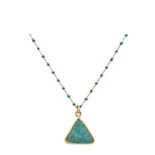 Load image into Gallery viewer, Bezel Set Triangle on Plated or Vermeil Beaded Chain:Amazonite (_NG774AZ) Necklaces athenadesigns Plated Chain: PNG774AZ 

