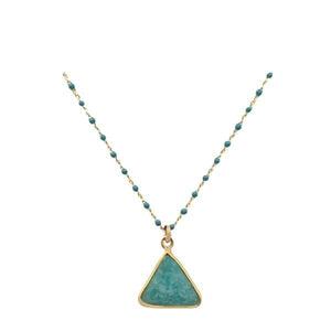 Bezel Set Triangle on Plated or Vermeil Beaded Chain:Amazonite (_NG774AZ) Necklaces athenadesigns Plated Chain: PNG774AZ 