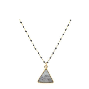Bezel Set Triangle on Plated or Vermeil Beaded Chain: Dendrite Opal (_NG774DO) Necklaces athenadesigns 