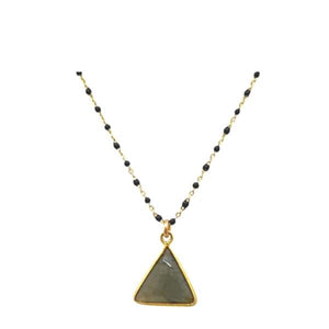 Bezel Set Triangle on Plated or Vermeil Beaded Chain: Labradorite (_NG774LD) Necklaces athenadesigns Plated Chain: PNG774MN 