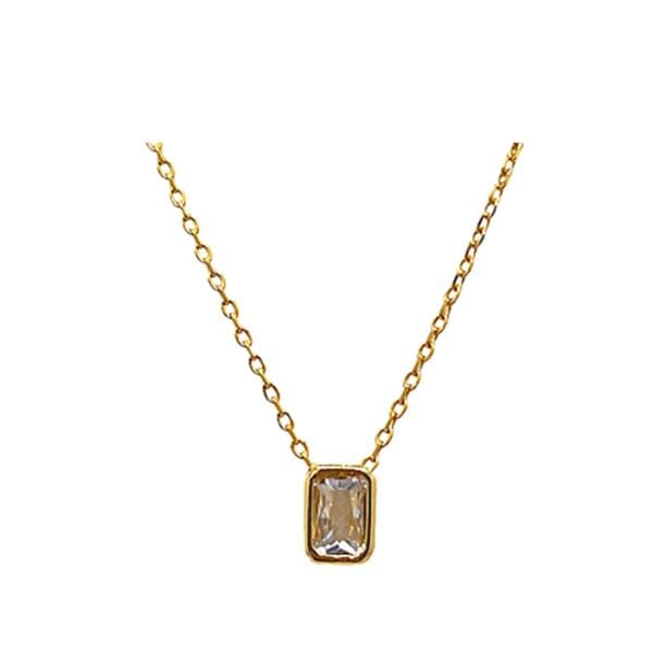 Small Rectangular CZ Charm Necklace: Clear (NGCH4085C) Necklaces athenadesigns 